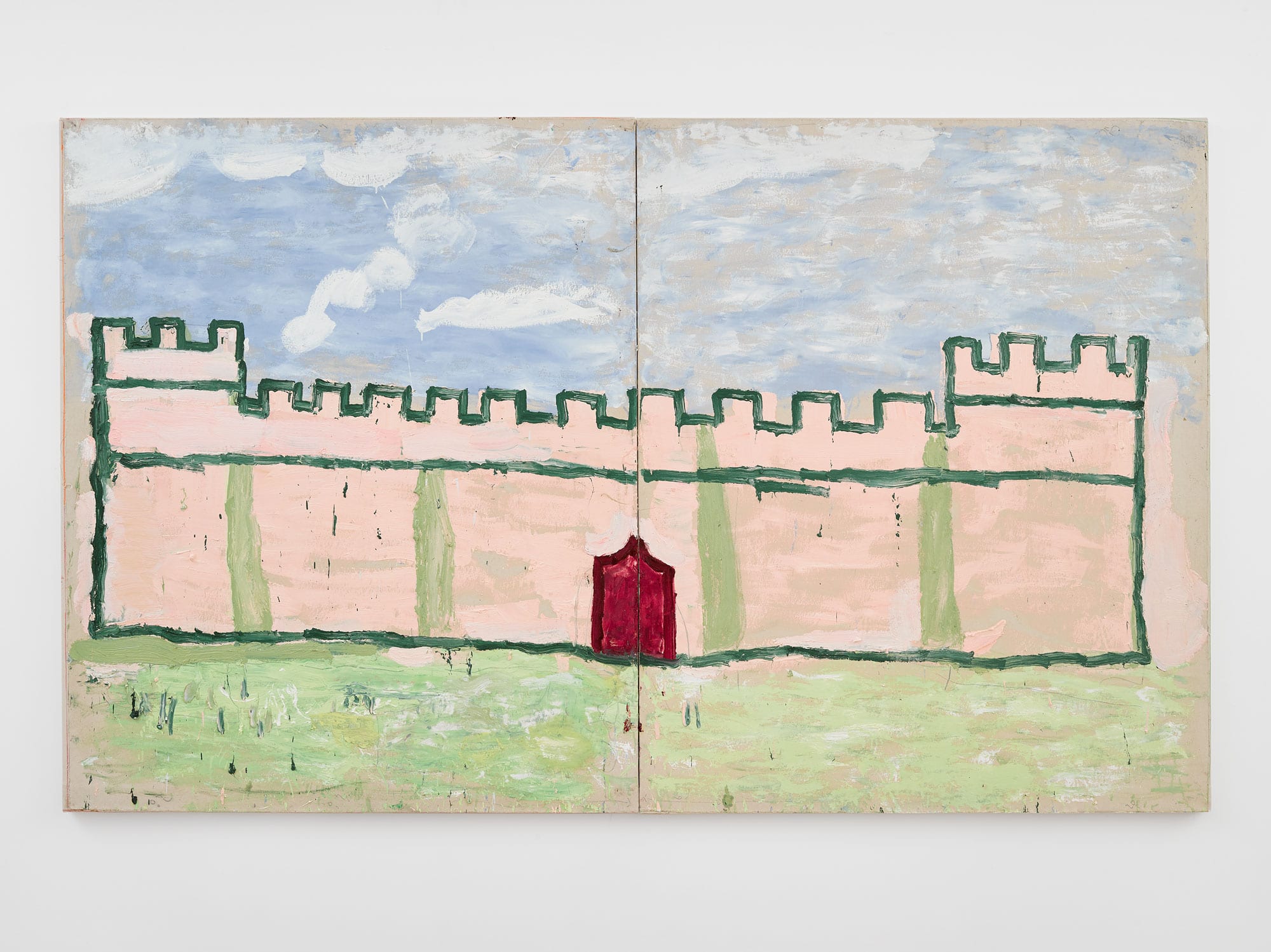 (Sion) House, Oil on canvas in two (2) parts, 71 7/8” x 119 ¼”, Rose Wylie, 2019